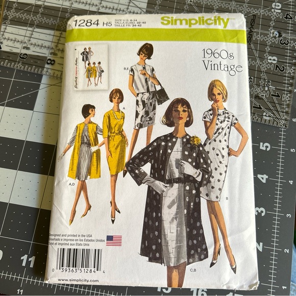 Simplicity 1284 Sewing Patterns 1960's Vintage Style Dress, Coat Sz 6-14 UNCUT - Picture 1 of 7